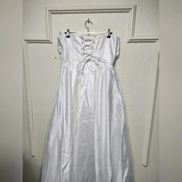 Lulu's Refined Extravagance White Taffeta Bow Maxi Dress With Pockets M Wedding - Picture 9 of 11